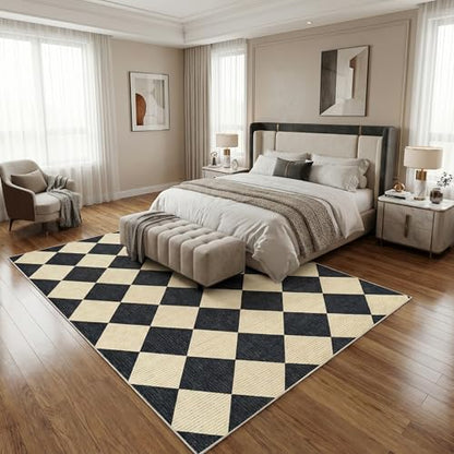 GarveeHome 5x7 Checkered Area Rug Black and Brown Washable Living Room Rug - color: Dark/Coffee, size: 5' x 7' (Rectangular)