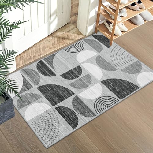 MUJOO Small Rug Washable,Boho 2x3 Area Rugs Non Slip Modern Abstract - color: Black and Grey, size: 2' x 3' (Rectangular)
