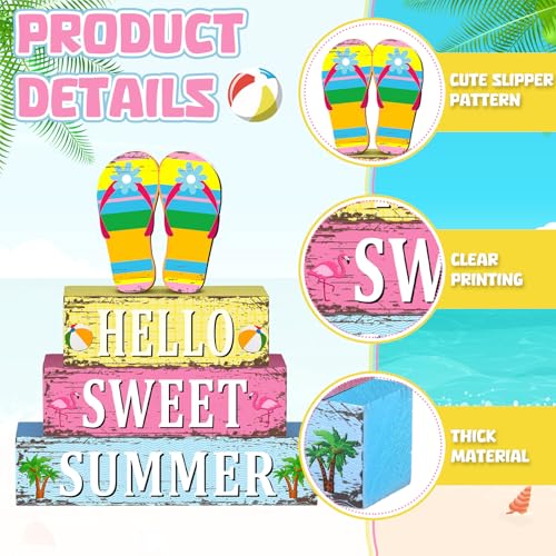 Geelin 4 Pcs Summer Flip Flop Wood Table Decor Hello Sweet Summer Sign - style: Summer