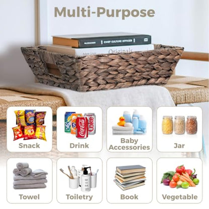 Set of 3 Snack Baskets, Water Hyacinth Basket,Wicker Snack Basket Organizer - color: Espresso Color