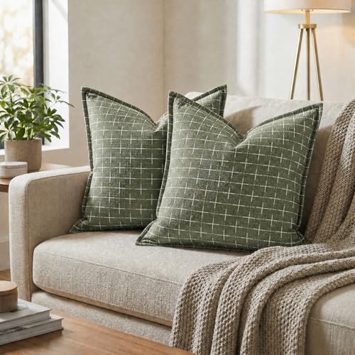 AVOIN colorlife Olive Green Flange Edge Throw Pillow Covers 18x18 Inch 2PC - color: Olive Green, size: 18" x 18" (Pack of 2)