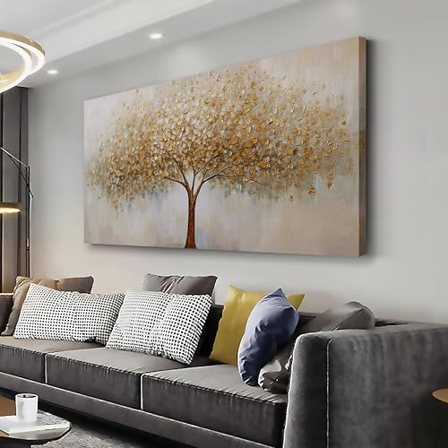 VHMING Wall Art Abstract Gold Tree of Life Modern Artwork Canvas Painting Textured Tree Pictures Wall Decor for Living Room Bedroom Dining Room Home Office Decor 29"x58" Ready to Hang - color: Gold, size: 58"L x 29"W