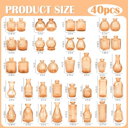 Glass Bud Vases in Bulk Small Mini Amber Vase for Flowers 17pc - color: Amber