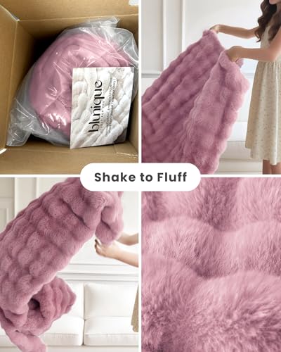 Ultra Soft Cozy Faux Fur Throw Blanket, Fuzzy Plush Thick Bubble Blanket, Oversize Luxury Fluffy Blanket for Couch, Sofa, Bedroom, and Living Room,50x60 Inches,Pink - color: Pink, size: Throw(50" X 60")
