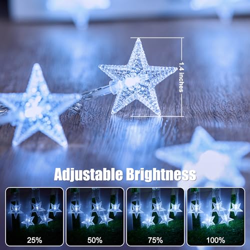 Star String Lights Plug in - 33 ft 100 LED Star Fairy String Lights with Remote and Timer, 8 Modes Waterproof for Bedroom Tent Loft Bed Window Backyard Patio Porch Balcony Staircase Party, White - color: Star - White - 33 FT