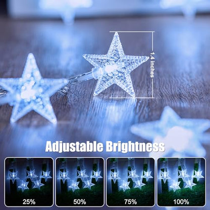 Star String Lights Plug in - 33 ft 100 LED Star Fairy String Lights with Remote and Timer, 8 Modes Waterproof for Bedroom Tent Loft Bed Window Backyard Patio Porch Balcony Staircase Party, White - color: Star - White - 33 FT