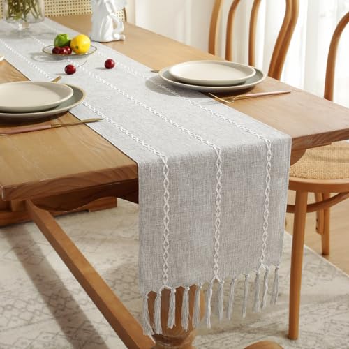 Wracra Rustic Linen Table Runner, Light Grey Table Runners 108 inches Long - color: Light Grey, size: 13"×108"