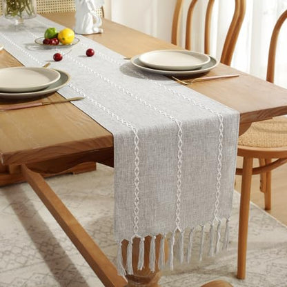 Wracra Rustic Linen Table Runner, Light Grey Table Runners 108 inches Long - color: Light Grey, size: 13"×108"