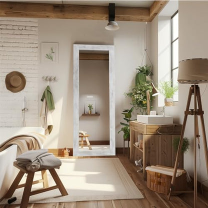 MELOMOIR Farmhouse Full Length Mirror Wood Frame 64"x21", Weathering White - color: Weathering White, size: 64"L x 21"W