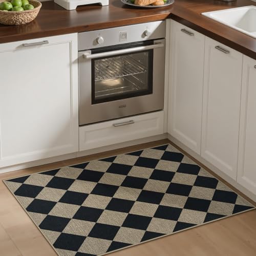 Easy Jute Kitchen Rug, 17.3"x30" Absorbent Kitchen Rugs Non Slip - color: Checkered, size: 17.3"x30"