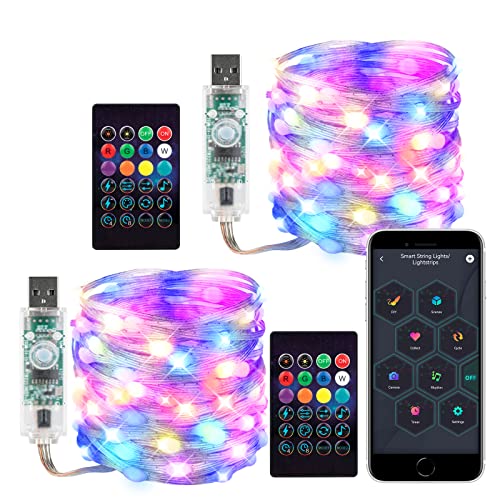 BTF-LIGHTING DC5V RGB IC WS2812B 2X32FT 200LED Fairy String Lights IP65 - color: Transparent wire, size: 2 Pack 32FT
