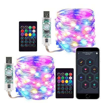 BTF-LIGHTING DC5V RGB IC WS2812B 2X32FT 200LED Fairy String Lights IP65 - color: Transparent wire, size: 2 Pack 32FT