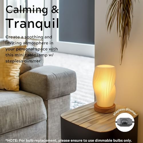 Dimmable Small Table Lamp with Rotary Switch, Striped Bedside Night Light - color: Warm-SM-brightness adjustable