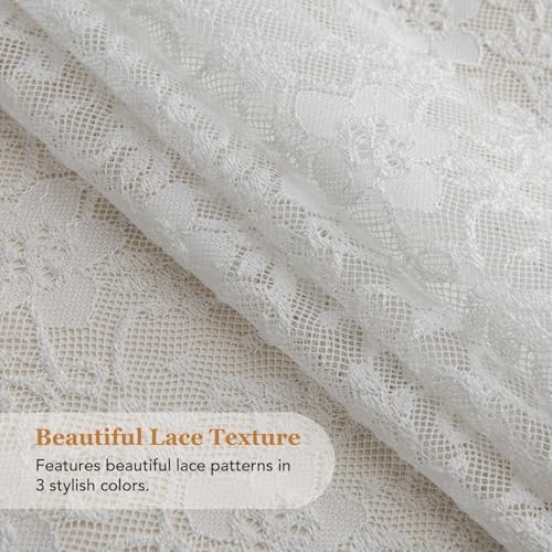 PearAge Lace Sheer White Curtains for Living Room, 63 Inch Length, Elegant Lace-Style Voile Drapes for Bedroom, Kitchen or Dining Room, 42W x 63L Inch, 2 Panels White - color: White