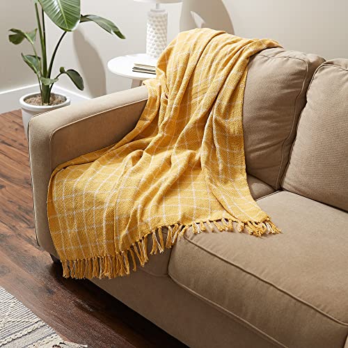 DII Transitional Checked Plaid Woven Throw, 50x60, Honey Gold - color: Honey Gold, size: 50x60"