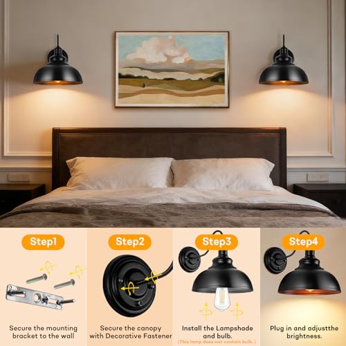 Lightess Wall Sconce with Switch,Black Hardwired Indoor Dimmable Wall Light - color: Black Hardwired
