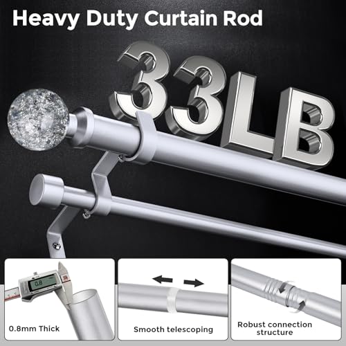 Double Curtain Rod 36-122 Inch, Adjustable Crystal Dual Rod Silver - color: Silver, size: 36"-122"