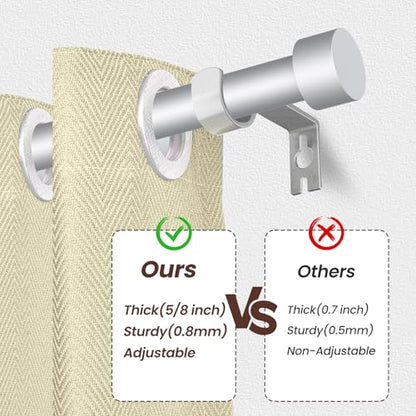 Silver Curtain Rods for Windows 28 to 48 Inch,5/8 Inch Diameter Heavy Duty Metal Stainless Steel Drapery Rods with Brackets,Modern Curtain Rod with Simple End Caps - color: Silver, size: 28-48"(1 Pack)