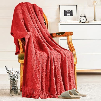 inhand Red Knitted Throw Blanket for Couch and Bed, 60"x80" - color: Red, size: 60"x80"
