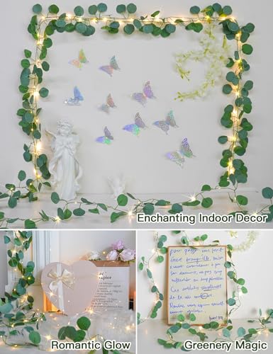 suddus 33FT Eucalyptus Garland String Lights Battery Operated Copper Wire - color: Eucalyptus, size: 100 LED-Battery