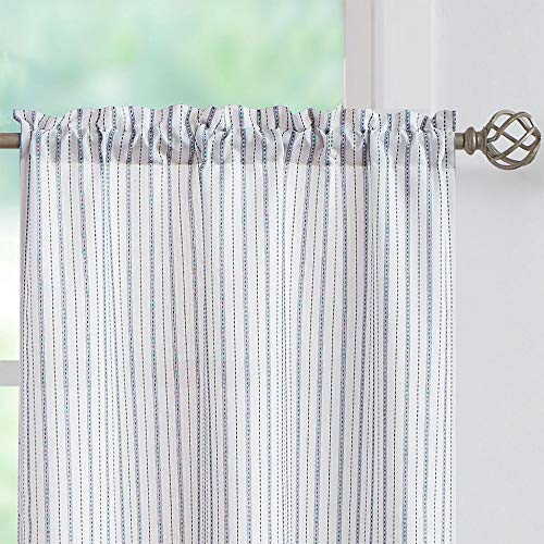 SXZJTEX Boho Rustic Striped Sheer Tiers Curtains Pinstripe 27x24 Inch - color: Blue, size: 27"W x 24"L (Pack of 2)
