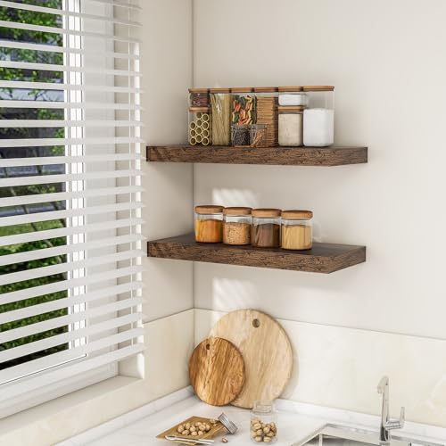 RICHFOCUS 24Inch Floating Shelves for Wall 2Pack|Rustic Brown|8" D - color: Rustic Brown, size: 23.6"L x 8"D, Set of 2