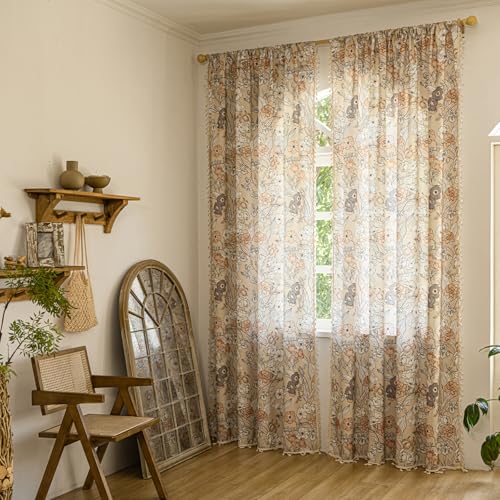 ENJOYBRIDAL Floral 84 Inch Curtains 2 Panel Set Bedroom Farmhouse Drapes Semi Sheer Rod Pocket Living Room Boho Window Curtain Panels Floor Length Cottage Core Cute Vintage Rustic Window Treatments - color: Floral06, size: 52"W x 84"L (Pack of 2)