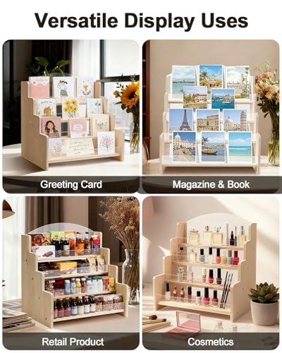 UCEC Greeting Card Display Stand,4-Tier Wooden Acrylic Greeting Card Holder