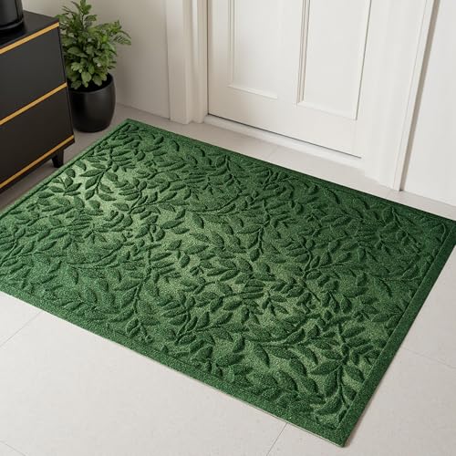 Green Leaves Outdoor Indoor Entrance Door mat, Absorbent Durable Heavy Duty Welcome Front Door Mat,Thick Natural Rubber Back,Easy Clean Entryway Mat 47x32 Inch, Low Profile - color: Leaves-green, size: 2'8" x 3'11" (Rectangular)