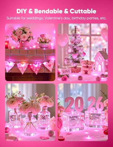 Brightown 12 Pack Valentine's Day Pink Fairy Lights Battery Operated - color: Pink, size: 12 PC