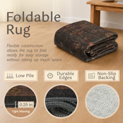 Washable 2x6 Kitchen Runner Rugs Non Slip - Dark Brown Hallway Runner Rug, Farmhouse Non Slip Floral Botanical Bathroom Mats, Southwestern Cabin Bedroom, Hall Way Low Pile Carpet - color: Brown, size: 2' x 6' (Runner)