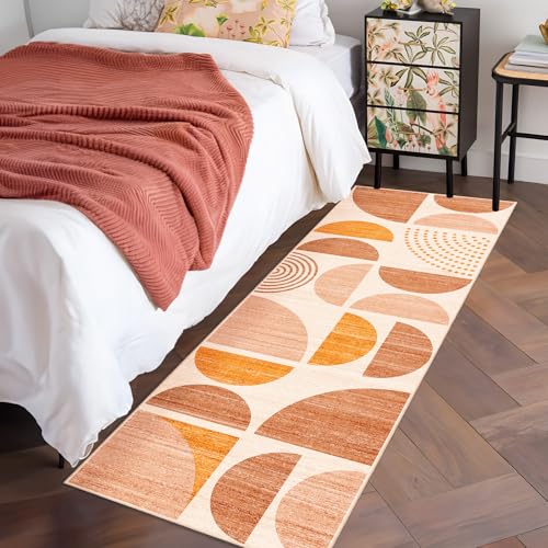MUJOO Boho Runner Rug Washable,2x6 Area Rugs Non Slip Modern Abstract - color: Orage and Beige, size: 2' x 6' (Rectangular)