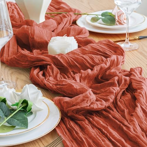 Cheesecloth Table Runner 10FT Terracotta Boho Gauze Rustic Sheer Runners - color: Terracotta, size: 1 Pack