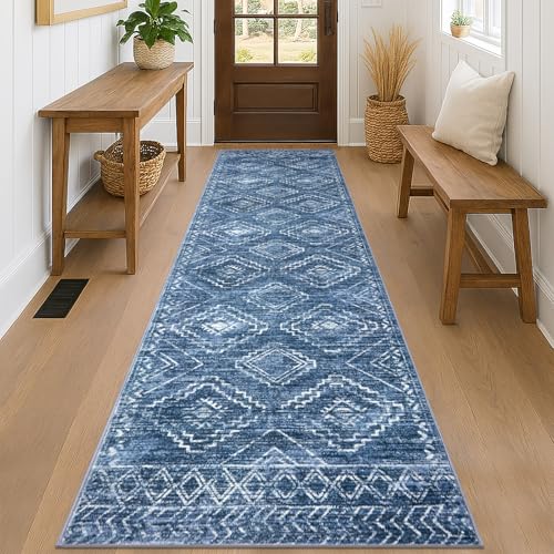 KILOCOCO Washable Runner Rug 2.6x8 ft Runners for Hallway, Stonewashed Blue - color: Stonewashed Blue, size: 2'7" x 8' (Runner)