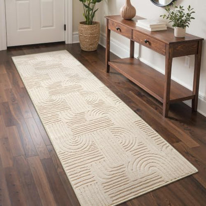 GENIMO Soft 2'6"x8' Runner Rug Non Slip Hallway, Washable 3D High Low Pile - color: Arch Beige, size: 2'6" x 8' (Rectangular)