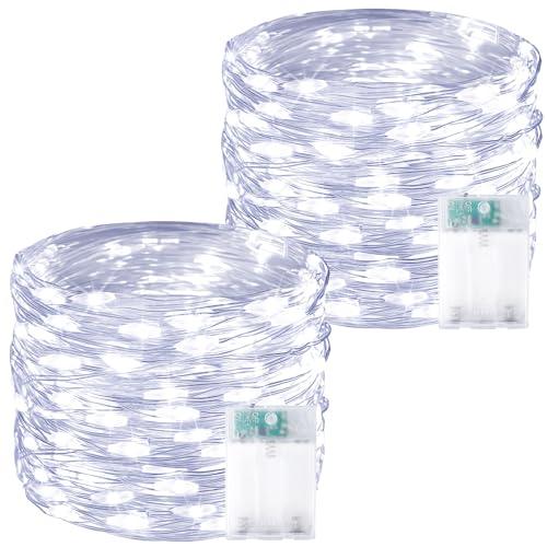 2 Pack 60 LED Fairy Lights Battery Operated with Timer, 20 FT Cool White - color: Cool White, size: 2PK（60LED）