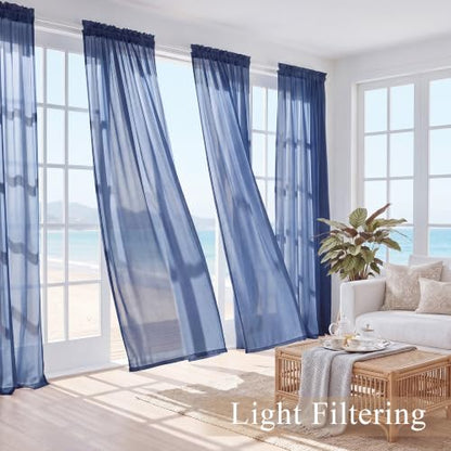 PONY DANCE 4 Panels Sheer Curtains 96 Inches Long, Navy Blue, W 42" x L 96" - color: Navy Blue, size: 42"W x 96"L (Pack of 4)