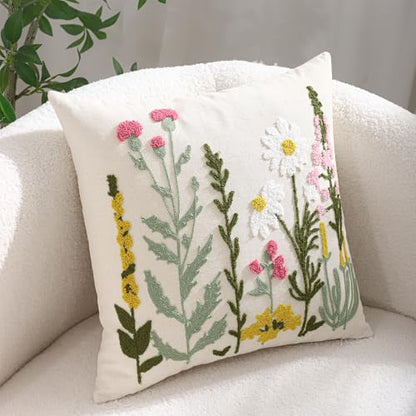 Embroidered Throw Pillow Covers 18x18 Pack of 2 Daisy Flowers - color: Floral Daisy