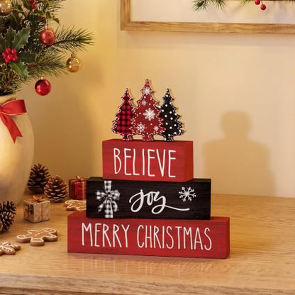 Smile 4 Pcs Merry Christmas Signs, Wooden Tabletop Decor - style: Christmas Tree