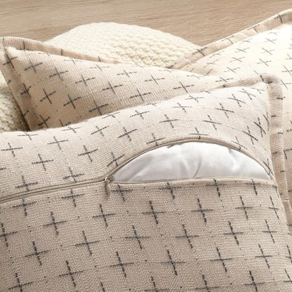 ZWJD Pillow Covers 20x20 Set of 2 Soft Polyester Textured Pillow Covers with Stylish Flange Edge Cozy Farmhouse Throw Pillows for Couch Bed Sofa Living Room - color: Beige, size: 20" x 20" (Pack of 2)