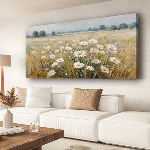 Abstract White Flower Landscape Picture Canvas Art Hanging Living Room Dining Room and bedroom,Grassland scenery Wall Art Prints Modern Style Artwork Waterproof Ready to Hang - 20x40 Inch - color: White flower, size: 40"L x 20"W