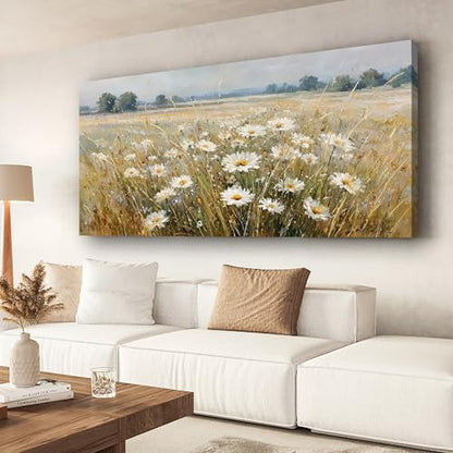 Abstract White Flower Landscape Picture Canvas Art Hanging Living Room Dining Room and bedroom,Grassland scenery Wall Art Prints Modern Style Artwork Waterproof Ready to Hang - 20x40 Inch - color: White flower, size: 40"L x 20"W