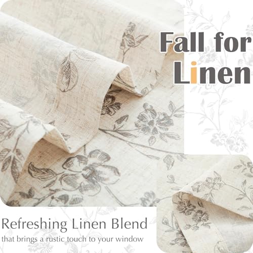 jinchan Floral Linen Kitchen Tier Curtains, 24 Inch, 2 Panels, Gray - color: Alisa Gray, size: 26"W x 24"L (Pack of 2)