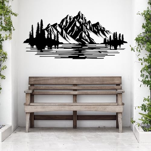 DecoSoul Mountain Forest Metal Wall Decor, Nature and Trees Wall Art, Metal Outdoor Wildlife Lover Gift, Farmhouse Yard Wall Decor, Fireplace Wall Sculptures, Housewarming Gift - style: Mountain & Nature