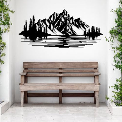 DecoSoul Mountain Forest Metal Wall Decor, Nature and Trees Wall Art, Metal Outdoor Wildlife Lover Gift, Farmhouse Yard Wall Decor, Fireplace Wall Sculptures, Housewarming Gift - style: Mountain & Nature