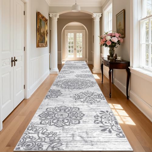 HEBE Hallway Runner Rug 3'x14', Washable Non Slip Kitchen Rug Runner - color: Grey, size: 3' x 14' (Rectangular)