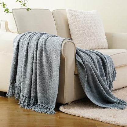 BATTILO HOME Blue Grey Chenille Throw Blanket for Couch, 60"x80" - color: Bluish Grey, size: 60"x80"