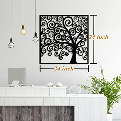 RnnJoile Metal Tree Wall Art Black Tree Of Life Wall Decor for Home Office Living Room Decor Abstract Tree Wall Sculpture Rustic Decorations 24x24inch