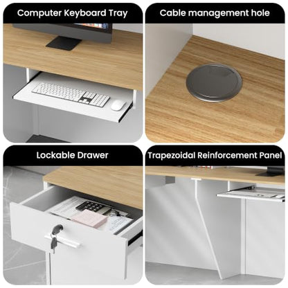 63"Reception Desk with Vertical Slat Panels for Office, Salon & Lobby - color: White/Oak, size: 62.9''L x 23.6''W x 39.3''H