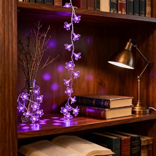 9.8ft 30 LED Purple Cherry Blossom Flower, USB/Battery Operated Fairy Light - color: Purple